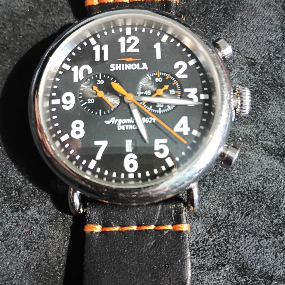 Shinola 48mm Chronograph 24mm Band Black and Orange Watch
